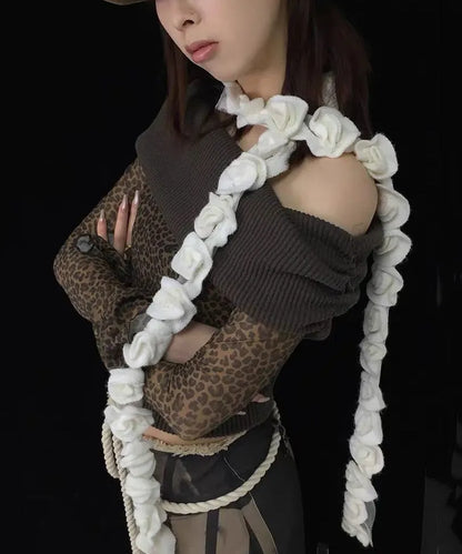 Original Design White Knit Tassel Scarf