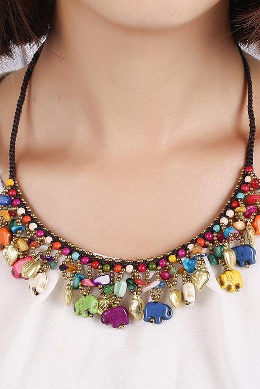 Elephant Pendant Beach Necklace