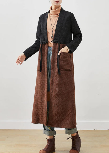 Colorblock Tasseled Patchwork Cotton Long Cardigans Winter