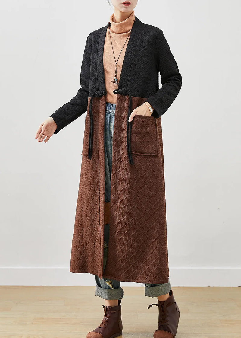 Colorblock Tasseled Patchwork Cotton Long Cardigans Winter