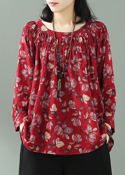 Yellow O Neck Print Loose Cotton T Shirt Fall