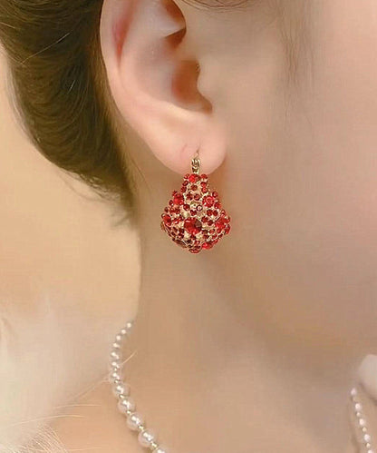 Red Copper Overgild Inlaid Zircon Hollow Out Water Dropstud Earrings