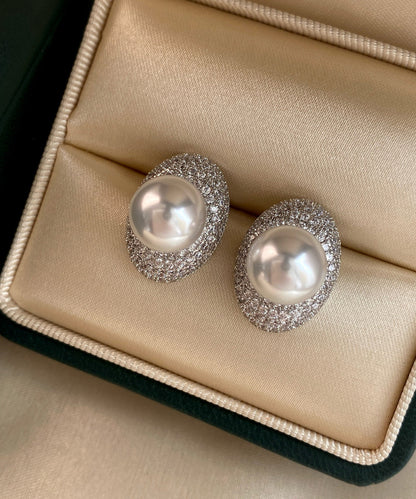Light Zircon Pearl Studded Pigeon Egg Earrings