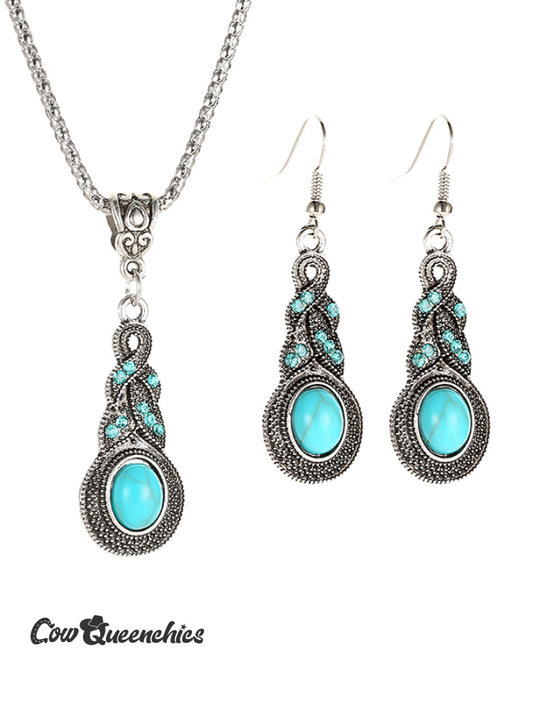 Inlaid Turquoise Earrings and Necklace
