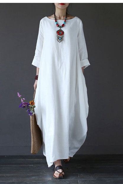 White Bat Sleeve Causel Long Dress Oversize Outfits