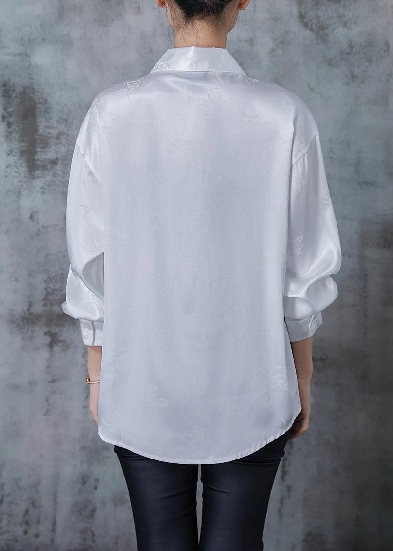 White Draping Silk Shirts Tasseled Chinese Button Spring