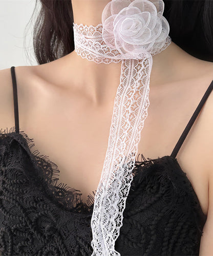Diy White Lace Rose Hollowed Out Necklace