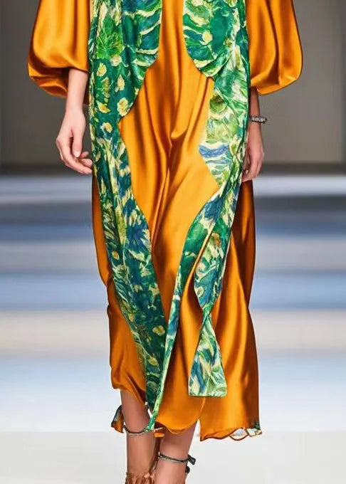 Italian Caramel Oversized Patchwork Print Silk Dress Spring