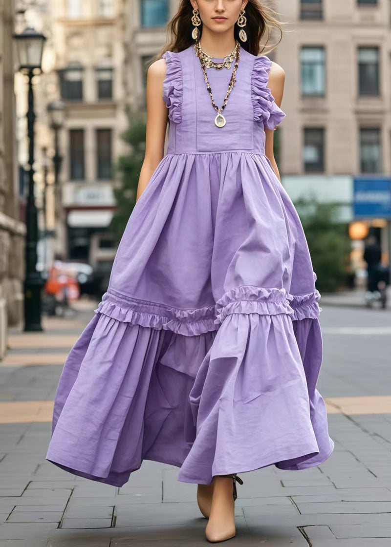 Lavender Ruffled Exra Large Hem Robe Dresses Sleeveless