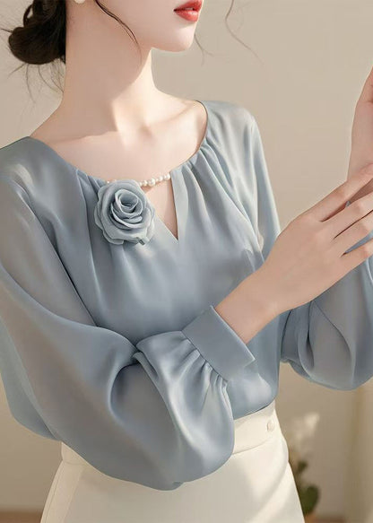Stylish Blue Chiffon Shirt Fall