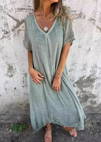 Orange V Neck Cotton Dresses Summer