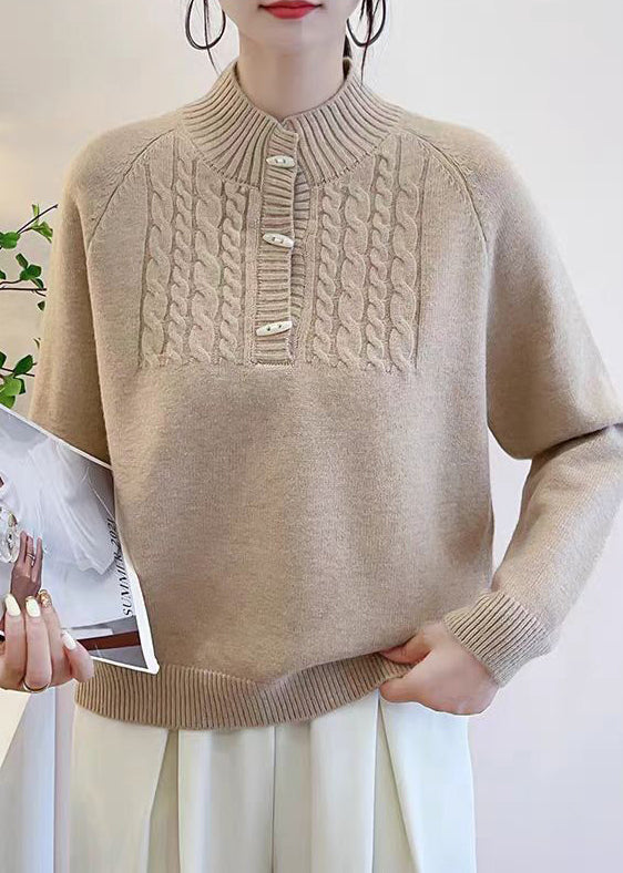 Art Grey Button Thick Knit Sweater Fall