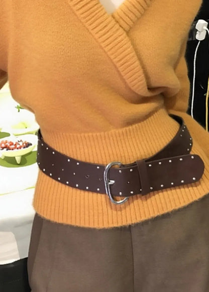 Slim Fit Orange V Neck Cozy Knit Sweater Fall