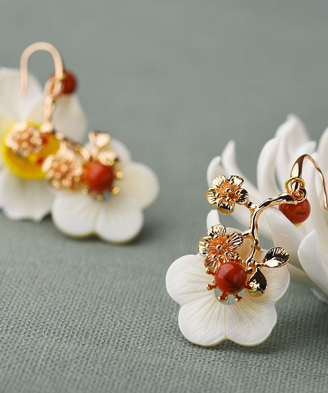 White the Sunflowers Metal Drop Earrings