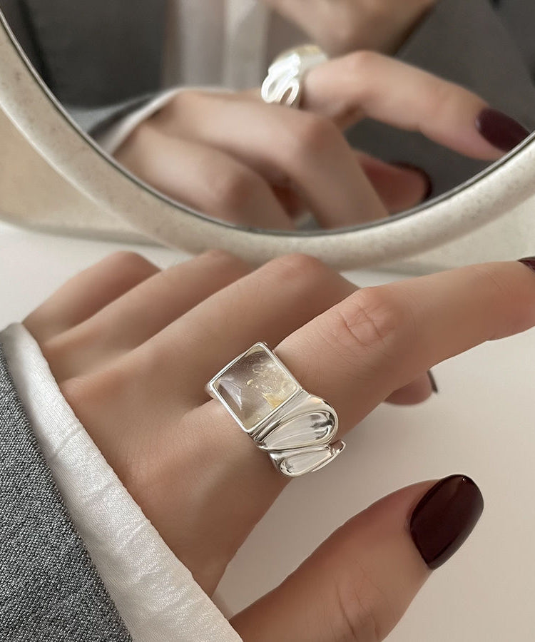 Diy Silk Sterling Silver Sugar Wrinkled Rings Two-piece Set