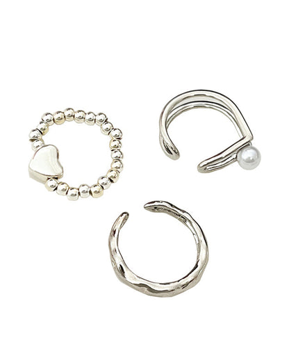 Silk Alloy Pearl Love Three Piece Set Rings
