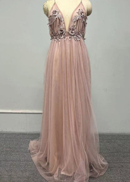 Classy V Neck Tulle Spaghetti Strap Dress Summer