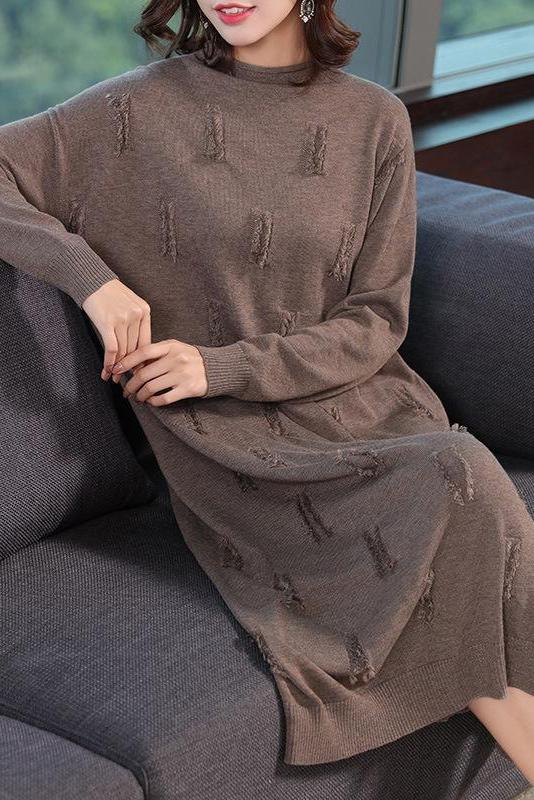 Loose Pure Color Knitted Dresses Outfits