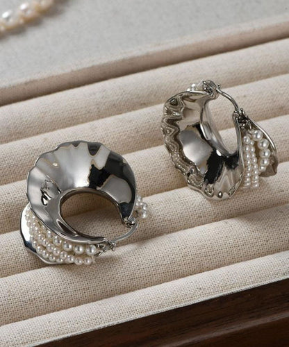 Original Design Silk Metal Pearl Hoop Earrings