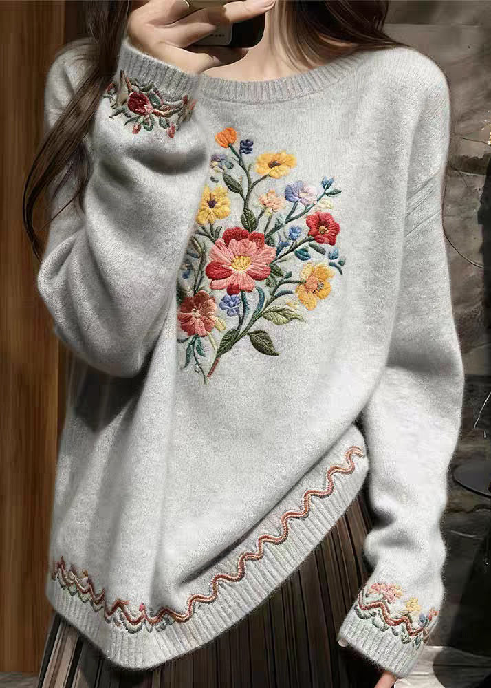 Grey Cozy Knit Sweater O-neck Fall