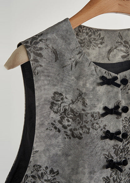 Grey Print Patchwork Silk Velour Vests Fall