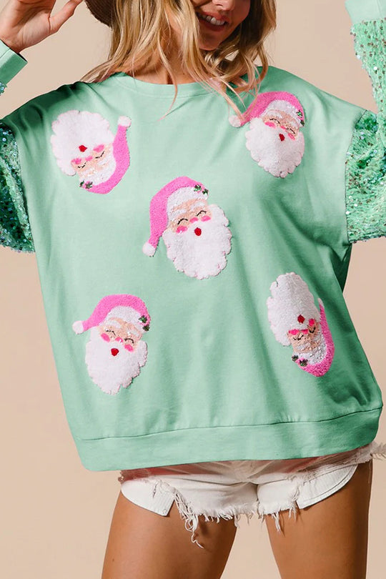 Christmas Casual Loose Crew Neck Sequin Sleeve Sweatshirt