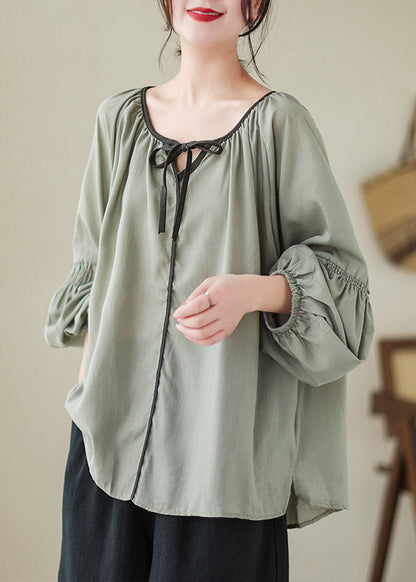Green Low High Design Ramie Tops Spring