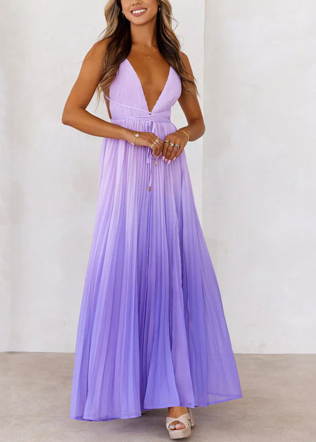 Red Gradient Backless Chiffon Spaghetti Strap Dress Summer