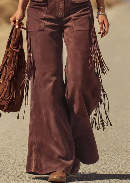 Dark Red U Neck Faux Suede Jumpsuit Summer