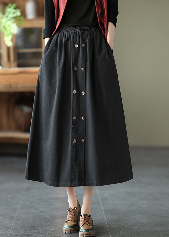 Black Elastic Waist a Line Skirts Spring