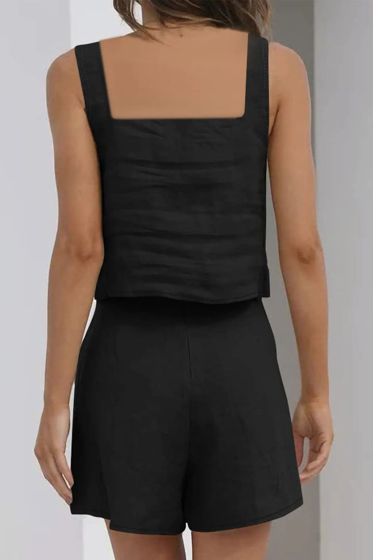Tank Top Square Neck Pocket Shorts Set