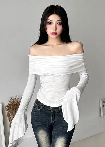 Style Black Cold Shoulder Cotton Blouse Top Long Sleeve