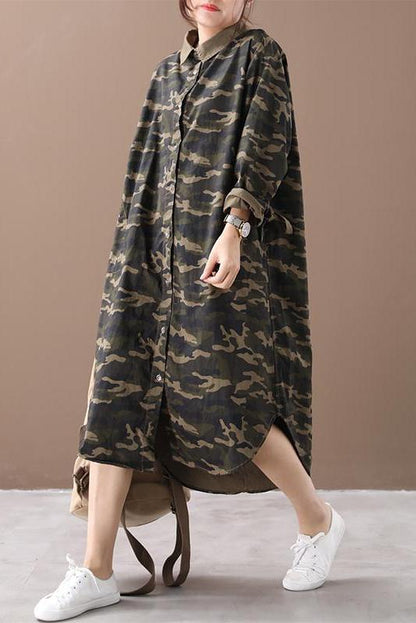 Limited Stock- Camouflage Polo Collar Cotton Shirt Dress