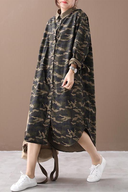 Limited Stock- Camouflage Polo Collar Cotton Shirt Dress
