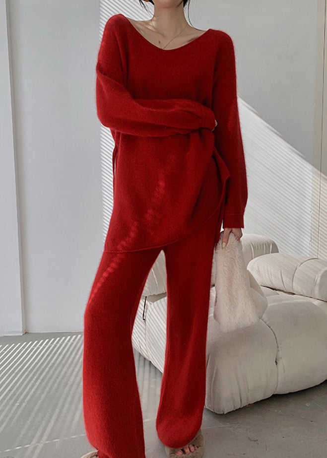 Red Sweaters and Pants Knit 2 Piece Outfit Fall