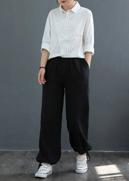 White Asymmetrical Patchwork Lace Blouses Spring