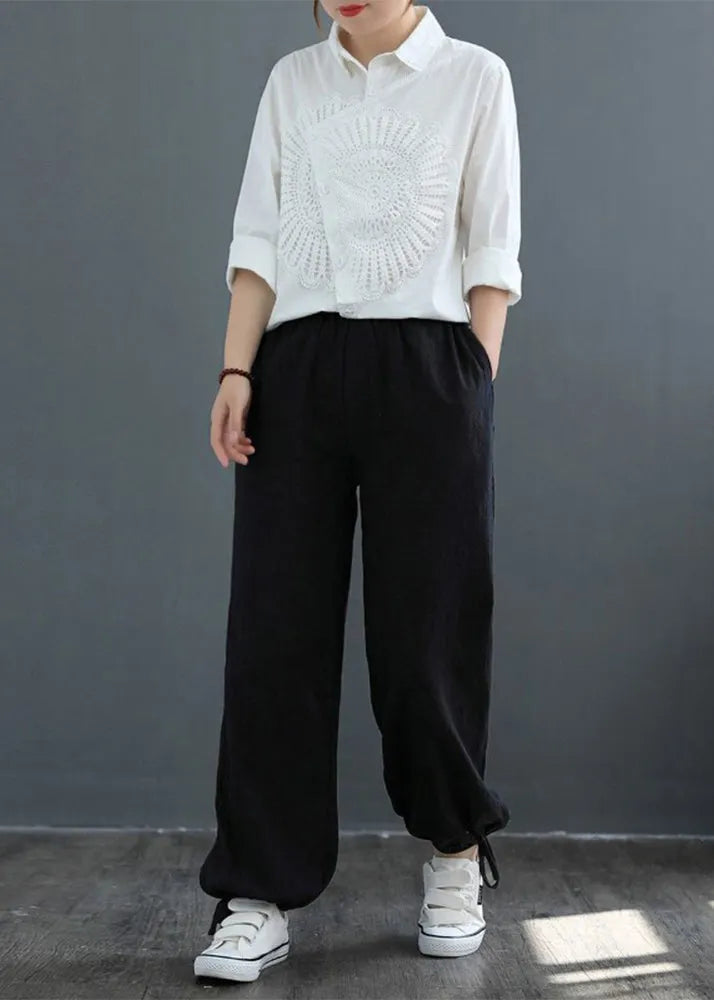 White Asymmetrical Patchwork Lace Blouses Spring