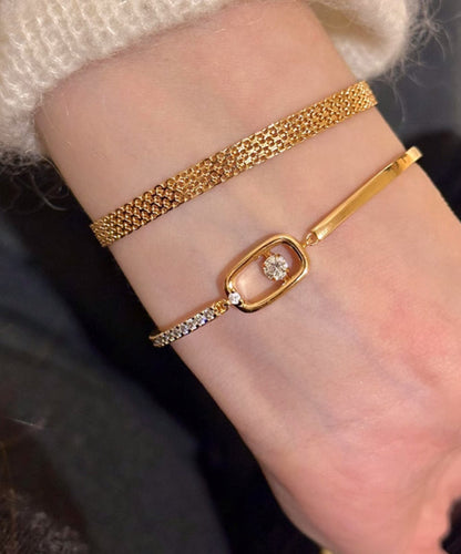 Vogue Gold Stainless Steel Zircon Chain Bracelet Two-piece Set