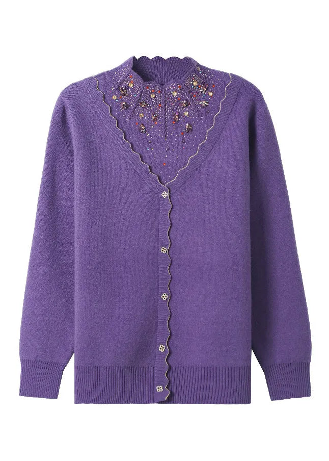 Red Zircon False Two Pieces Woolen Short Sweater Spring