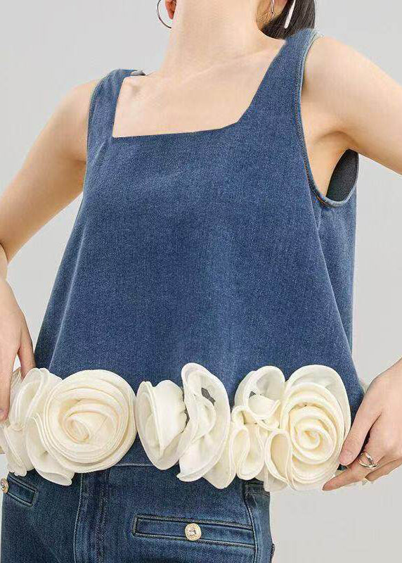 Organic Blue Oversized Handmade Denim Vest Sleeveless
