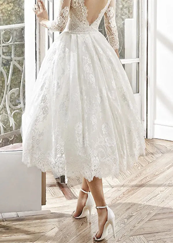 French White Slash Neck Wrinkled Patchwork Lace Dresses Summer