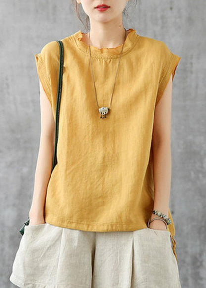 Stylish Green O-neck Sleeveless Linen Summer Tops