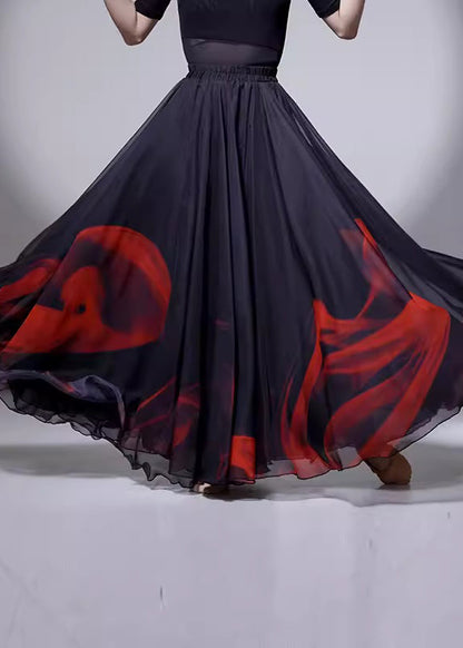 Black Tie Dye Layered Silk a Line Skirt