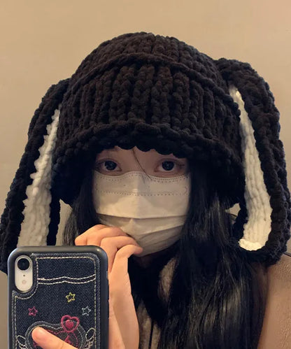 Stylish Black Rabbit Ears Thick Knit Bonnie Hat
