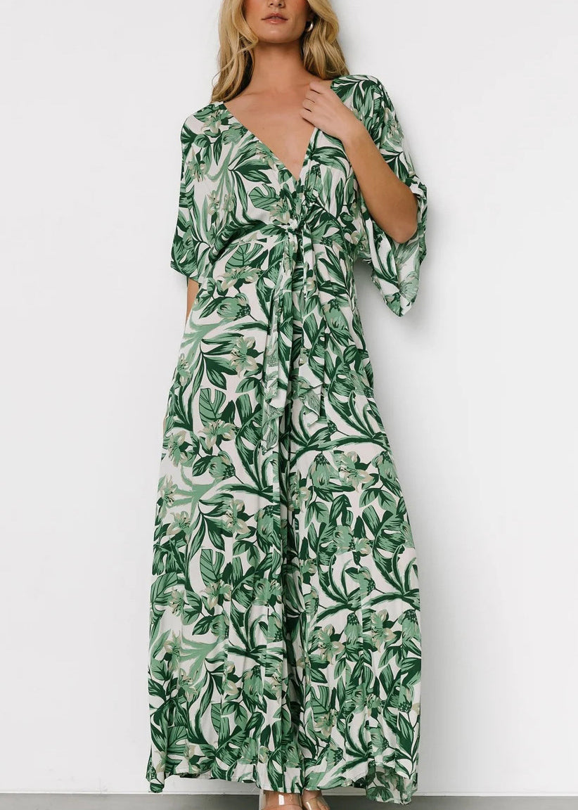 Blue Print Lace Up Pockets Cotton Jumpsuit Summer