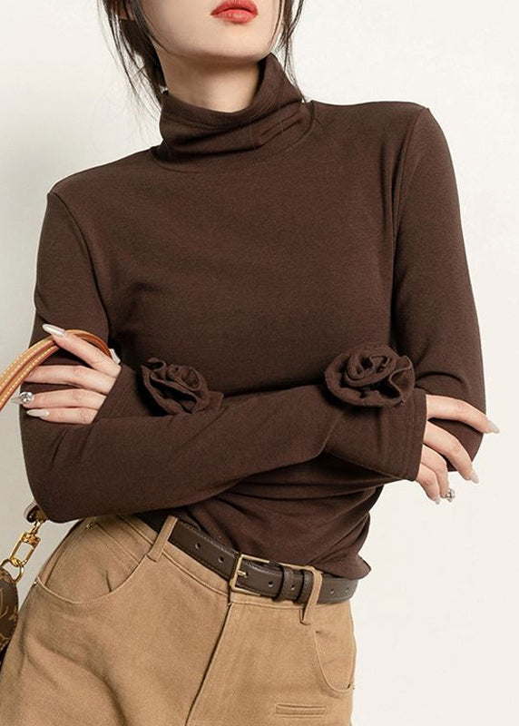 Slim Fit Coffee Turtleneck Cotton T Shirts Fall