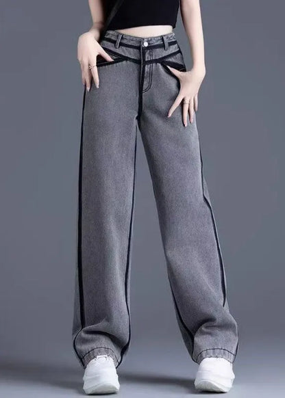 Grey Pockets High Waist Warm Fleece Pants Spring