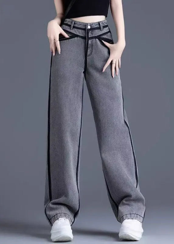 Grey Pockets High Waist Warm Fleece Pants Spring