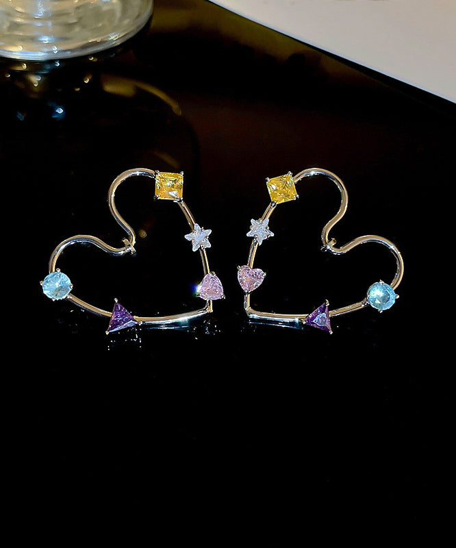 Novelty Rainbow Copper Alloy Zircon Hollow Out Love Stud Earrings