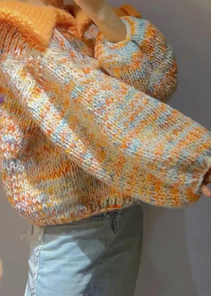 Modern Orange Peter Pan Collar Thick Knitted Tops Winter